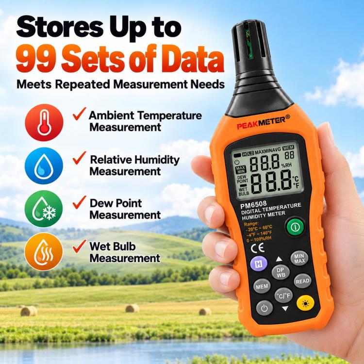 Misuratore digitale portatile di temperatura e umidità ad alta precisione PEAKMETER, PM6508