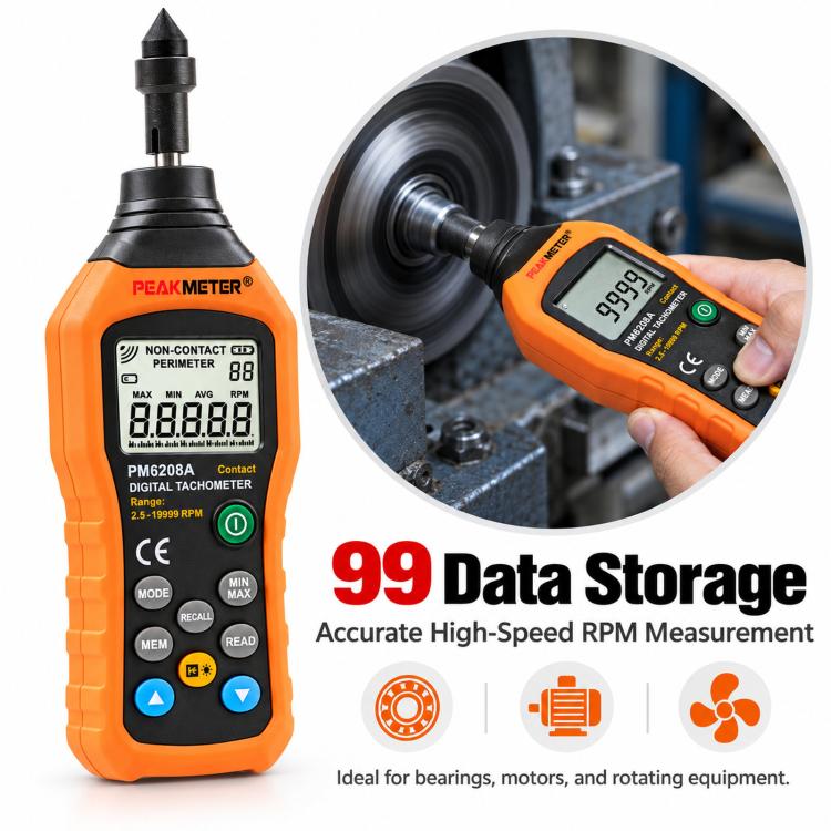 PEAKMETER Digital Contact-Type Tachometer for Motor Speed ??Measurement, PM6208A