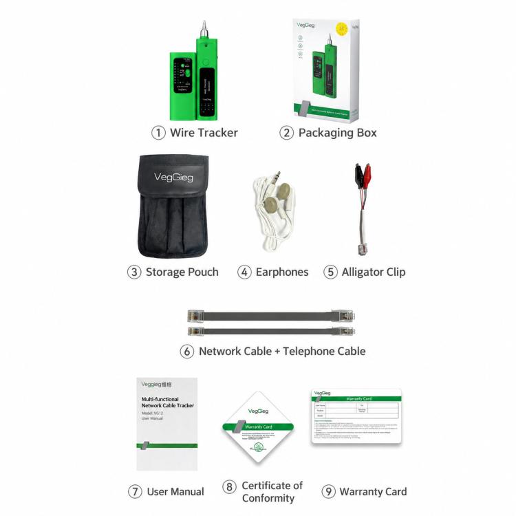 VegGieg V-E112 Multifunctional Network Cable Tester POE Anti-Burn Wire Tracker, V-E112