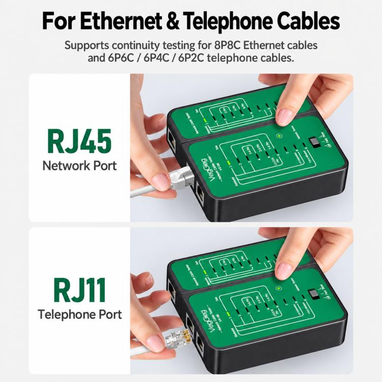 VegGieg V-E110 Multifunctional Network Cable Tester RJ45/RJ11 Telephone & Network Tester, V-E110