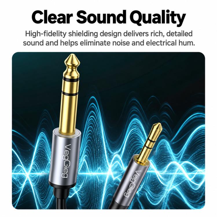 VegGieg V-A609 3.5mm Male To 6.5mm Male Audio Cable Phone Computer Amplifier Speaker Connection Cord, V-A609