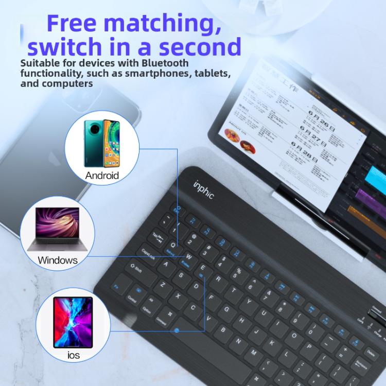 Inphic V750B Wireless Bluetooth Keyboard Silent Rechargeable for Laptop Tablet