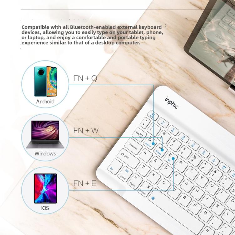 Inphic V750B Wireless Bluetooth Keyboard Silent Rechargeable for Laptop Tablet