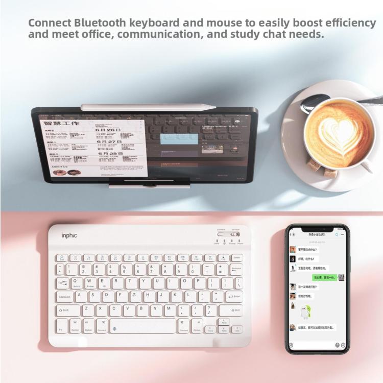 Inphic V750B Wireless Bluetooth Keyboard Silent Rechargeable for Laptop Tablet