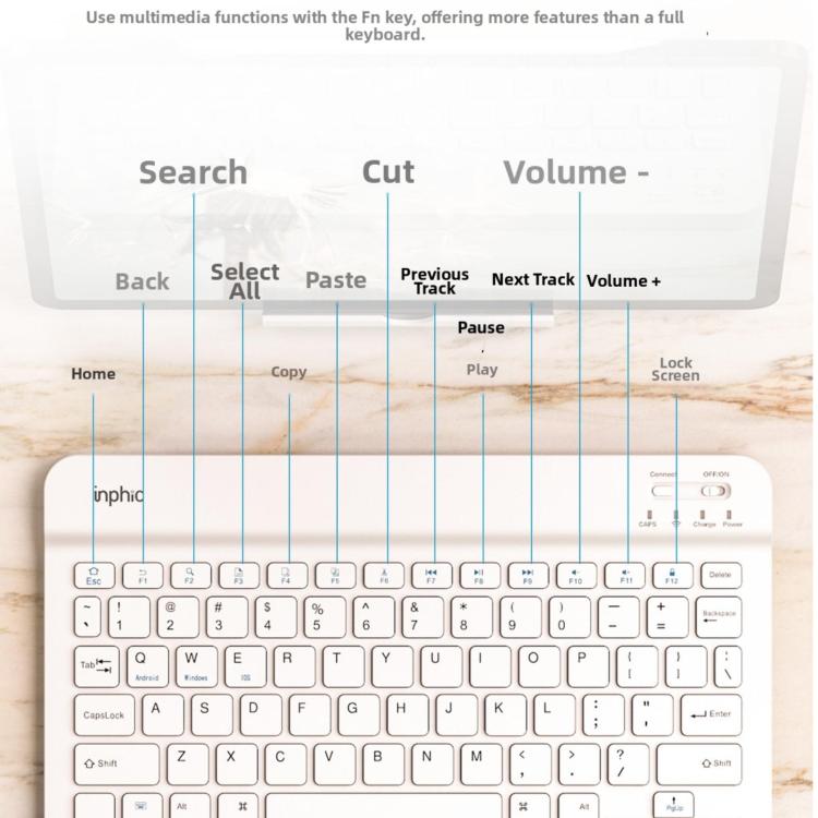 Inphic V750B Wireless Bluetooth Keyboard Silent Rechargeable for Laptop Tablet