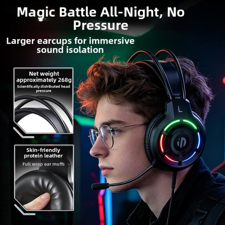 Inphic G5 Wired Gaming Headset with Microphone, USB Over-Ear Headphones for PC Computer