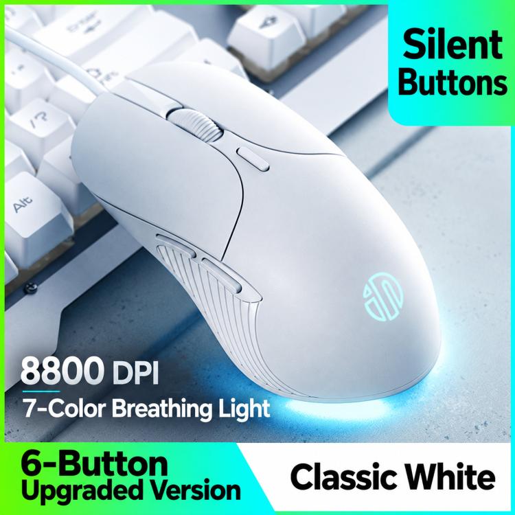 Inphic B1 Wired Silent Mouse, Ergonomic USB Computer Mouse with Adjustable DPI, White