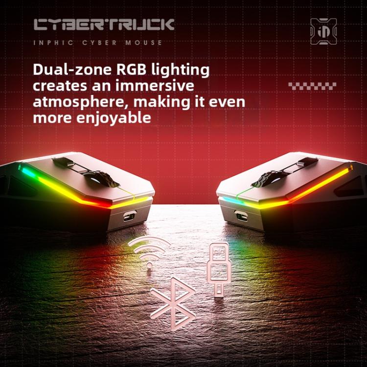 Inphic YC-CYBER Cyberpunk Wireless Mouse, Tri-Mode Bluetooth 5.0 & Wired Gaming Mouse with Rechargeable Battery, YC-CYBER