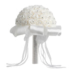 Bouquet fiori artificiali con manico in raso e strass 26cm