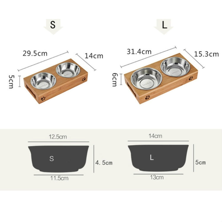 Set ciotole doppie in acciaio inox con telaio in bambù S e L