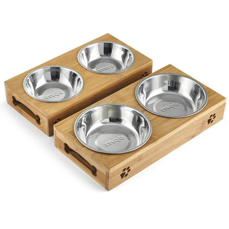 Set ciotole doppie in acciaio inox con telaio in bambù S e L