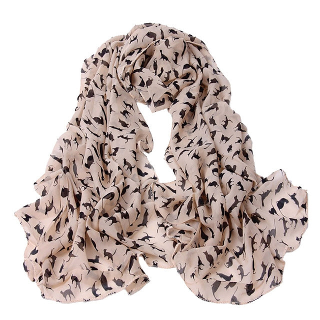 Sciarpa da donna in chiffon stampata con gatti 150x60 cm