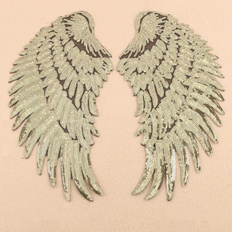 Patch adesive ali di piume con paillettes oro e argento