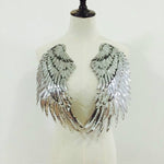 Patch adesive ali di piume con paillettes oro e argento