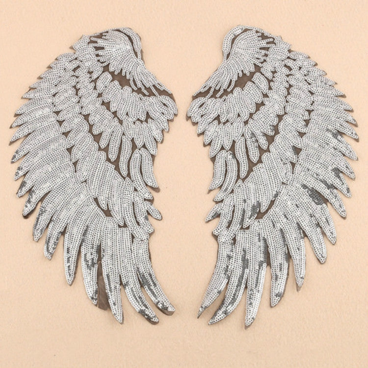 Patch adesive ali di piume con paillettes oro e argento