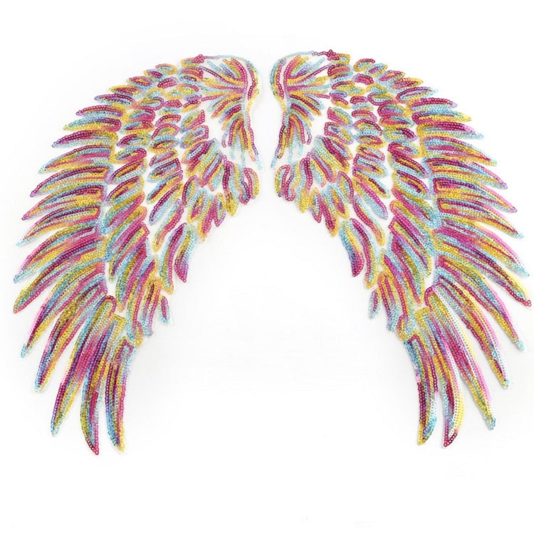 Patch adesive ali di piume con paillettes oro e argento