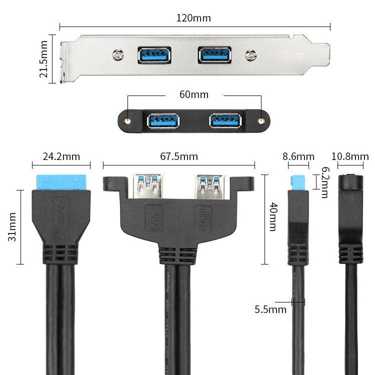 Cavo prolunga USB 3.0 PCI posteriore 50 cm 20 pin