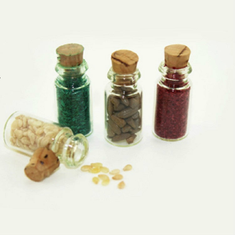Set 4 bottiglie alimenti vetro miniatura casa bambole