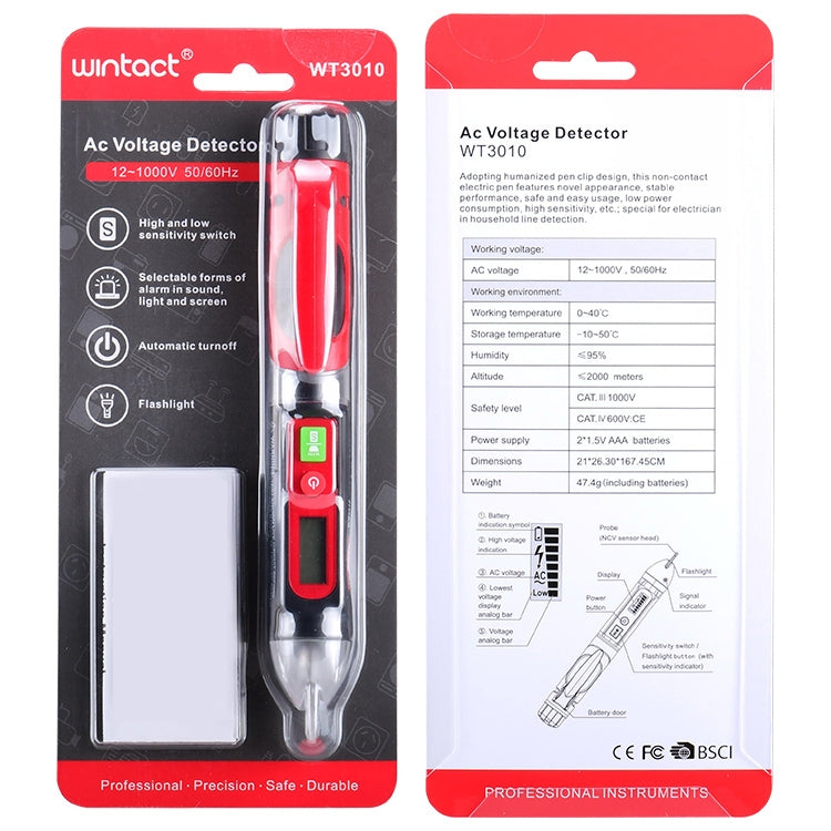 Tester di tensione senza contatto WINTACT WT3010, 12-1000 V AC - immagine 3