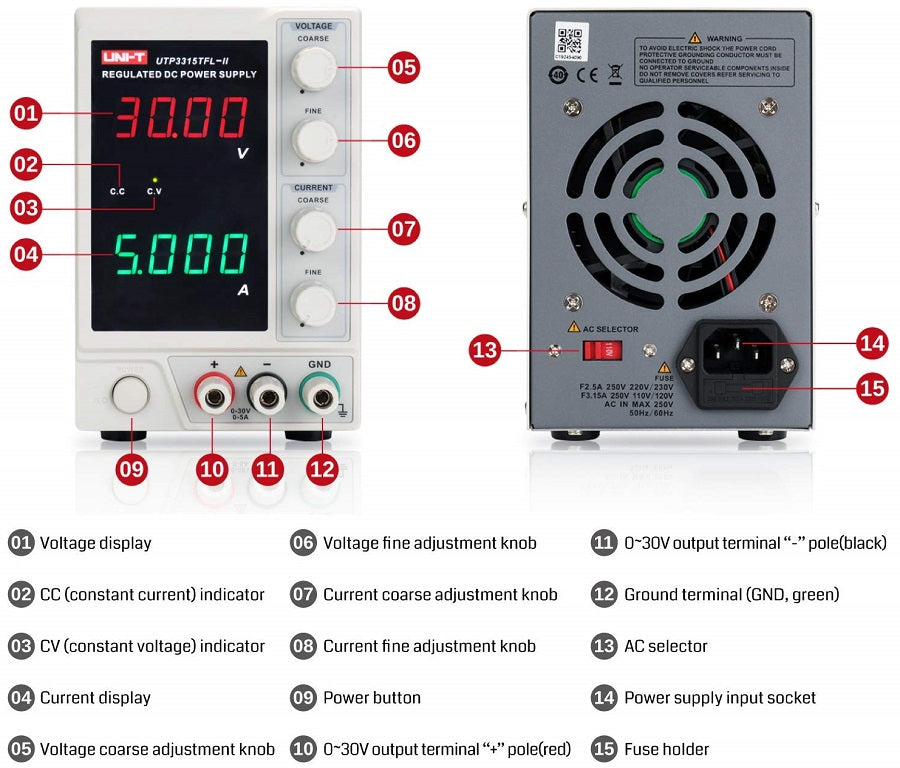 Alimentatore da banco lineare 1 canale 150W 30V 5A UTP3313TFL-II UNI-T 6935750533239 U1005