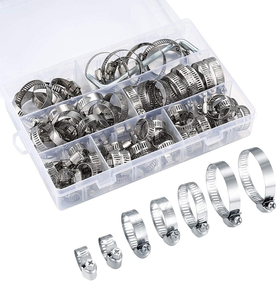 Kit fascette stringi tubo in acciaio inox 201, 8-12 mm, 60 pezzi
