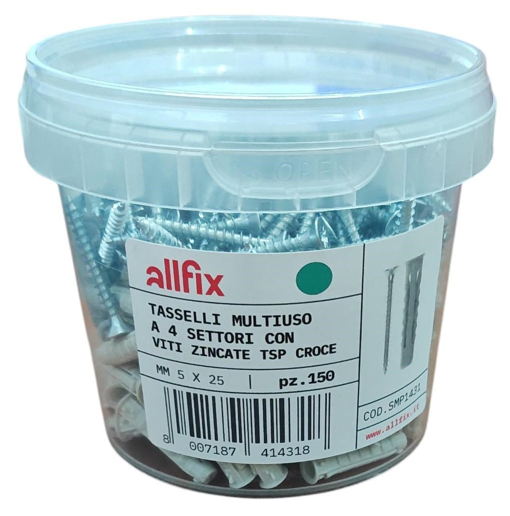 Tasselli multiuso Allfix F4V in nylon 5 mm con vite, 150 pezzi - immagine 2