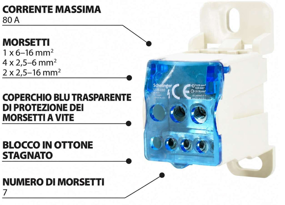 Morsettiera equipotenziale Schelinger 80A a 7 connessioni - immagine 6