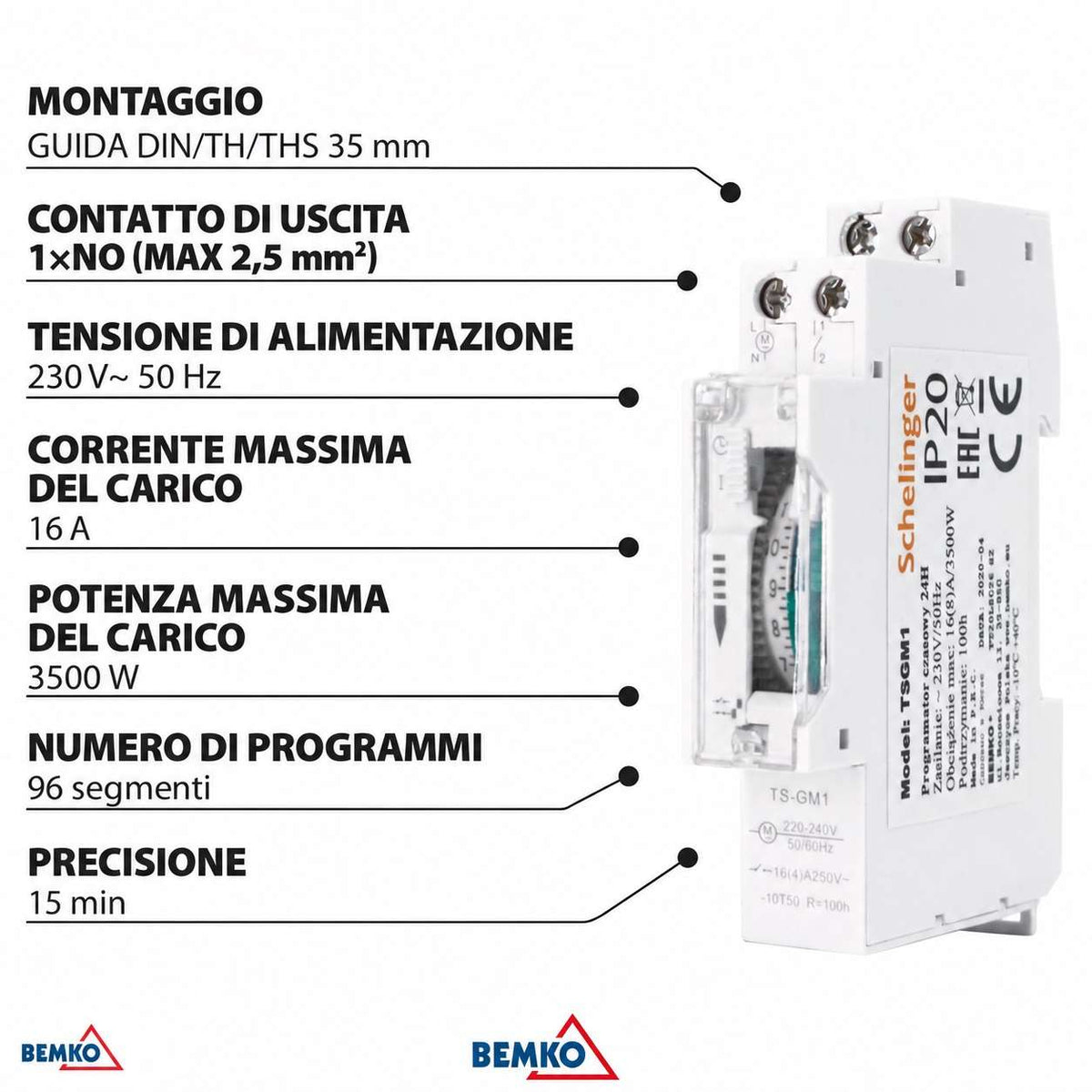Timer meccanico giornaliero Schelinger DIN 24H 16A 3500W - immagine 2