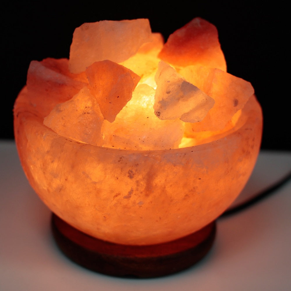 Lampada di sale dell'Himalaya braciere con cristalli naturali