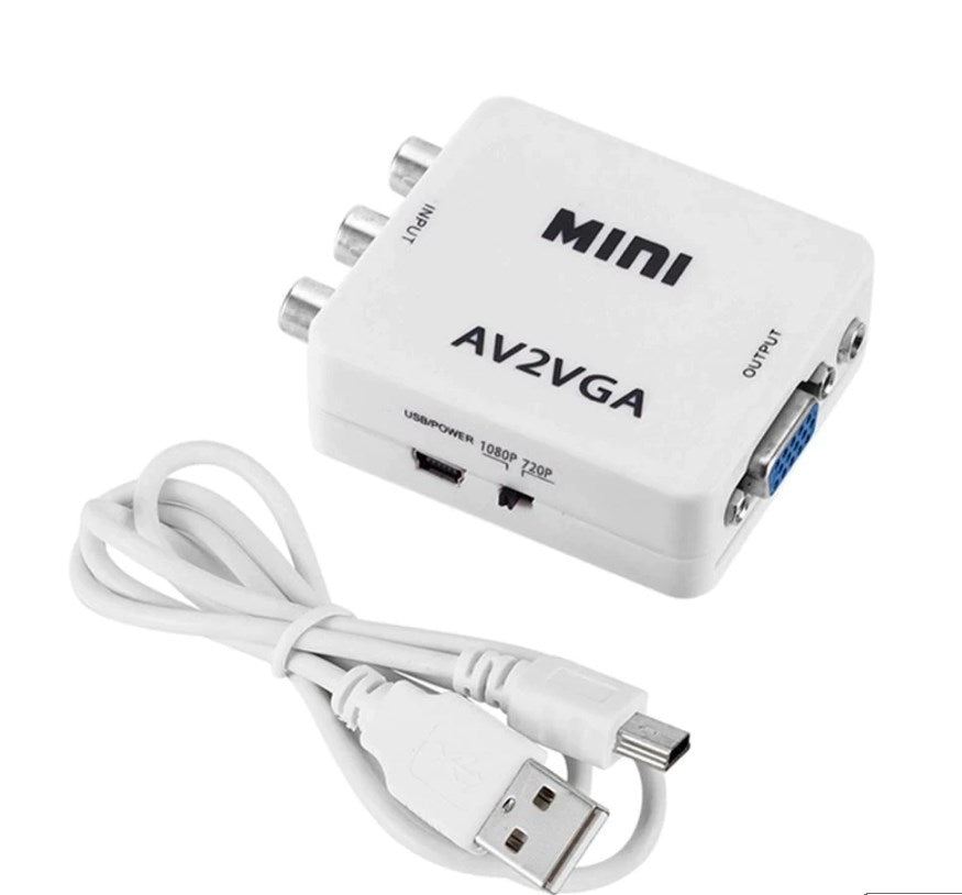 Mini convertitore AV RCA a VGA con jack audio, fino a 1920x1080