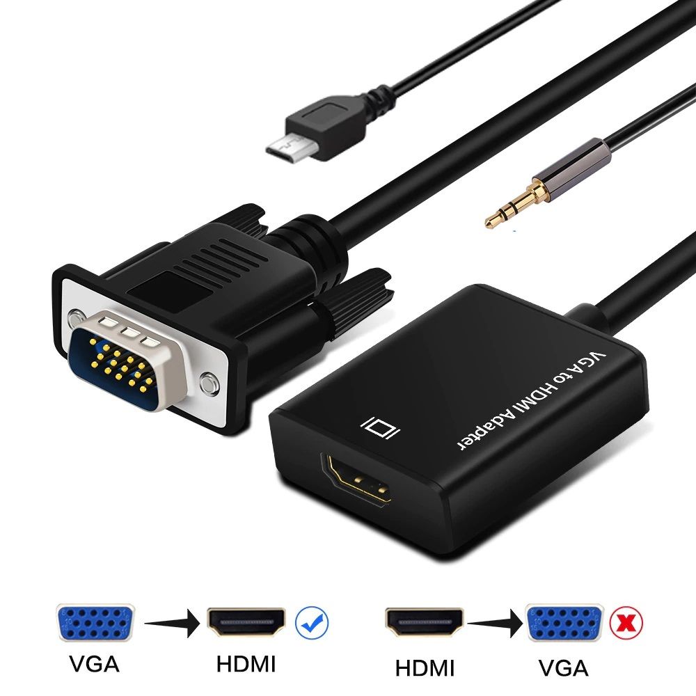 Adattatore VGA a HDMI con audio jack 3,5 mm e alimentazione USB