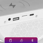 Lampada LED RGB Orologio/Radio FM/Bluetooth/AUX/scheda SD e ricarica wireless BT 3401 WB266