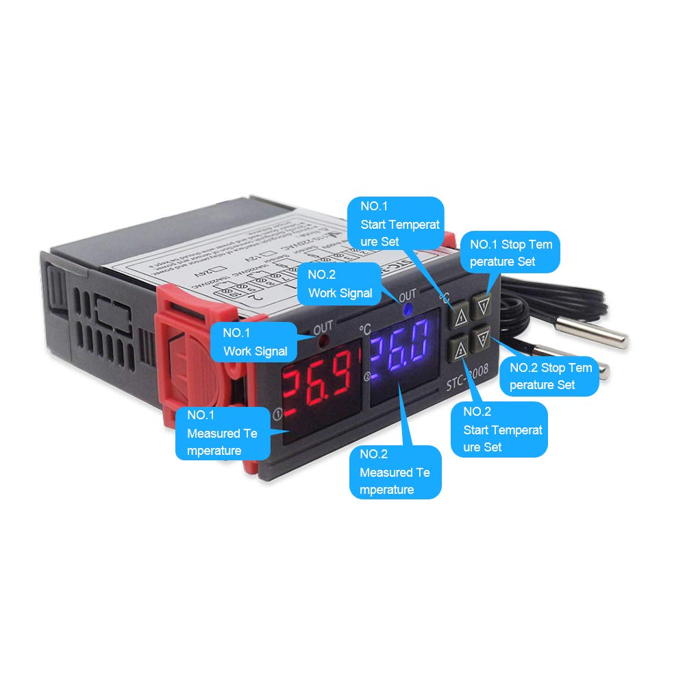 Termoregolatore DC 12V con sonda di temperatura STC-3008 WB340