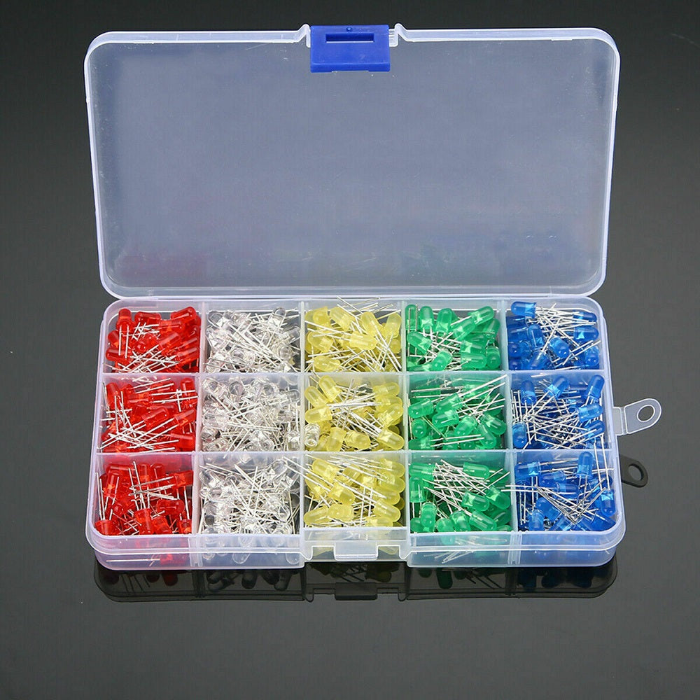 Kit diodi LED da 5 mm, 500 pezzi assortiti in 5 colori