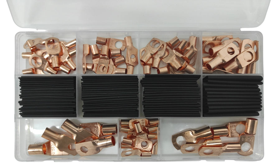 Kit 130 pezzi terminali di potenza ad occhiello con guaina termorestringente WB446