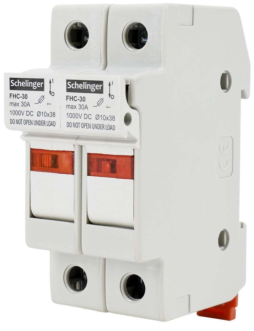 Portafusibile DC Schelinger 2P 10x38 mm 1000 V 32 A con indicatore