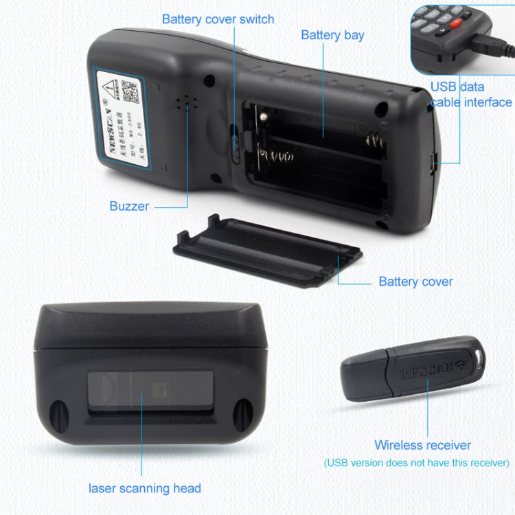 NEWSCAN NS3309 Raccoglitore di scanner di codici a barre laser USB + wireless unidimensionale, NS3309L