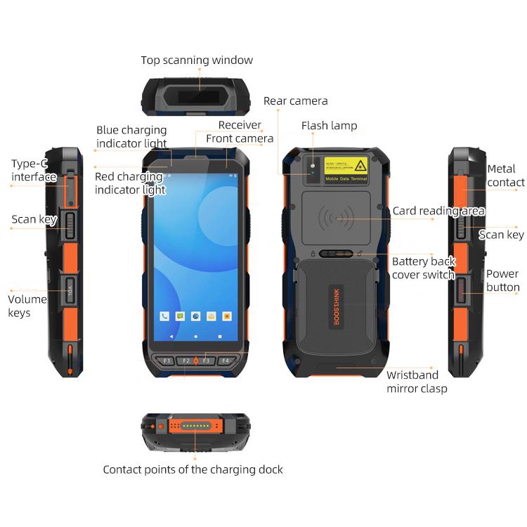 Terminale dati industriale portatile IP65 da 5,5 pollici con Android 10 e scanner di codici a barre, stile: RFID UHF + NFC HF, RFID UHF + NFC HF