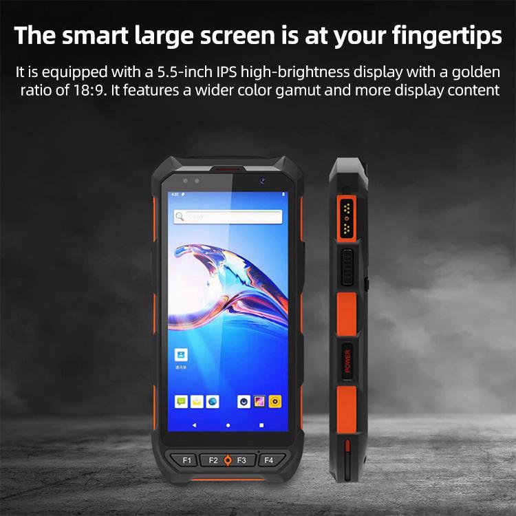 Terminale dati industriale portatile IP65 da 5,5 pollici con Android 10 e scanner di codici a barre, stile: RFID UHF + NFC HF, RFID UHF + NFC HF