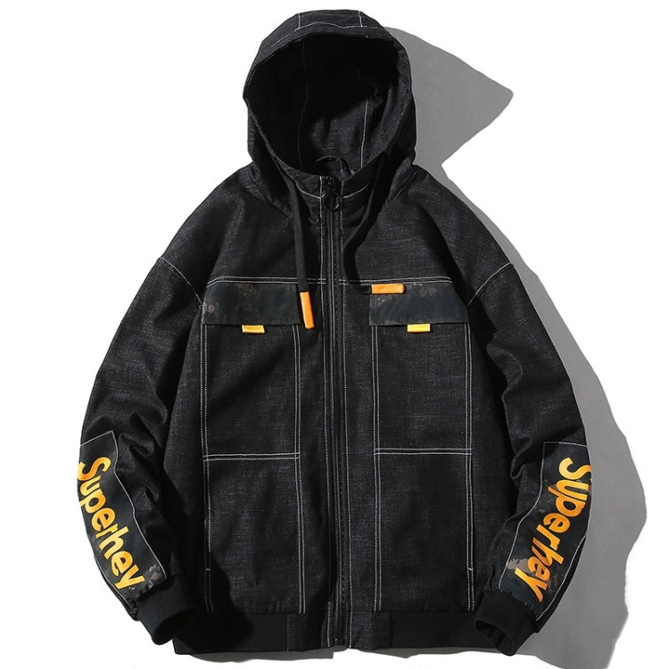 Giacca denim uomo casual con cappuccio nero
