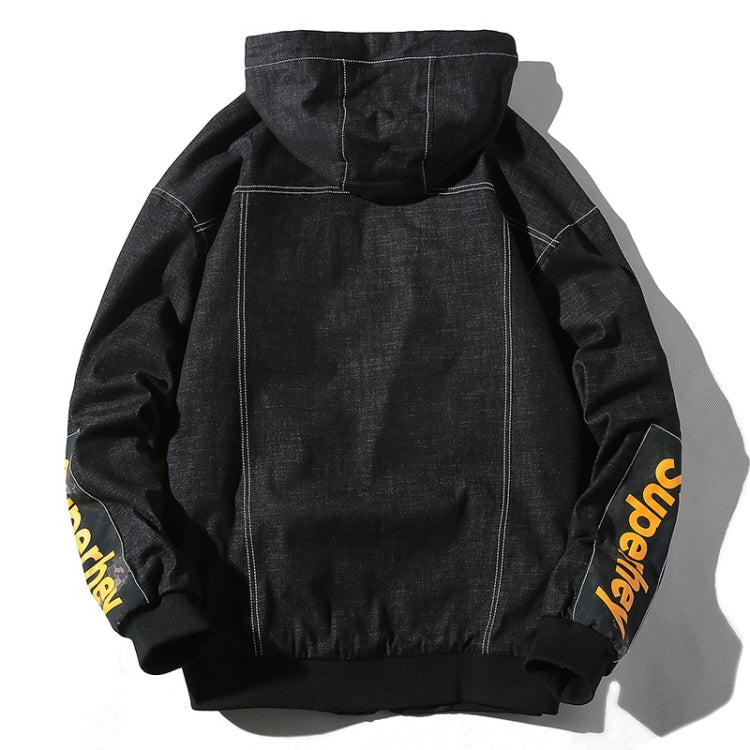 Giacca denim uomo casual con cappuccio nero