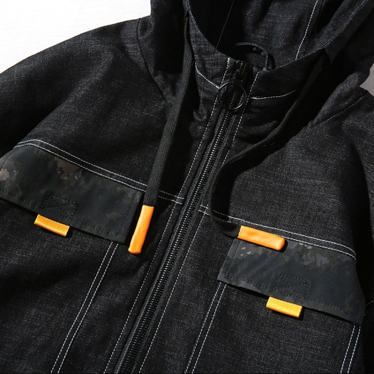 Giacca denim uomo casual con cappuccio nero