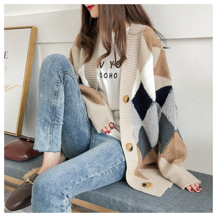 Cardigan donna in maglia spessa maniche lunghe Free Size