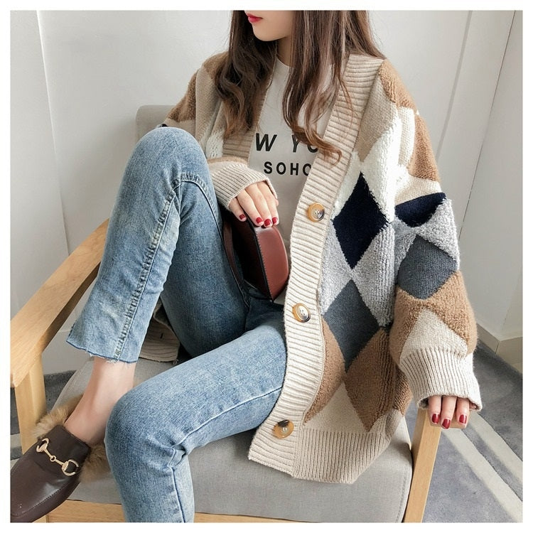 Cardigan donna in maglia spessa maniche lunghe Free Size
