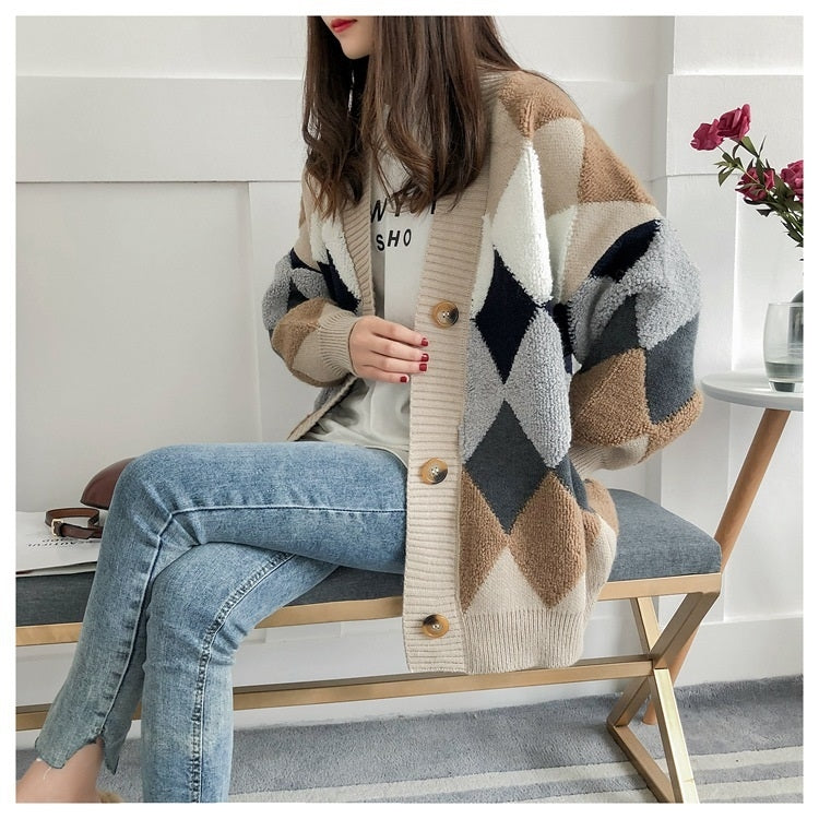 Cardigan donna in maglia spessa maniche lunghe Free Size