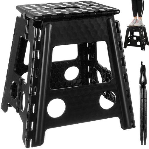 Sgabello pieghevole 39cm nero/bianco in plastica
