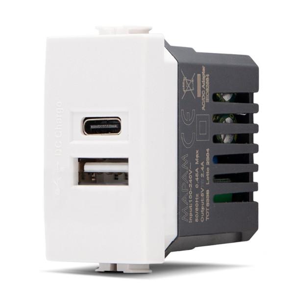 Doppia presa USB A e USB tipo C 5V 2.4A compatibile Matix