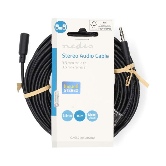 Cavo Audio Stereo Maschio da 3,5mm-Femmina da 3,5mm 10m  CAGP22050BK100 5412810280773 ND3816