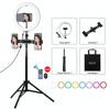 Pulluz 10.2 pollice 26 cm RGBW Light + 1.65m Treppiede Mount + Dual Phone Stacket Superficie curva Superficie USB RGBW Dimmable LED Ring Selfie Beauty Vlogging Video Light Light Kit di trasmissione in diretta con scarpa fredda Treppiede Treppiede Testa e