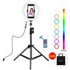 PULUZ 7,9 pollici 20 cm USB RGB Luce + 1,1 m Attacco treppiede LED dimmerabile Doppia temperatura colore LED Anello luminoso curvo Vlogging Selfie Fotografia Luci video con morsetto per telefono (Nero)